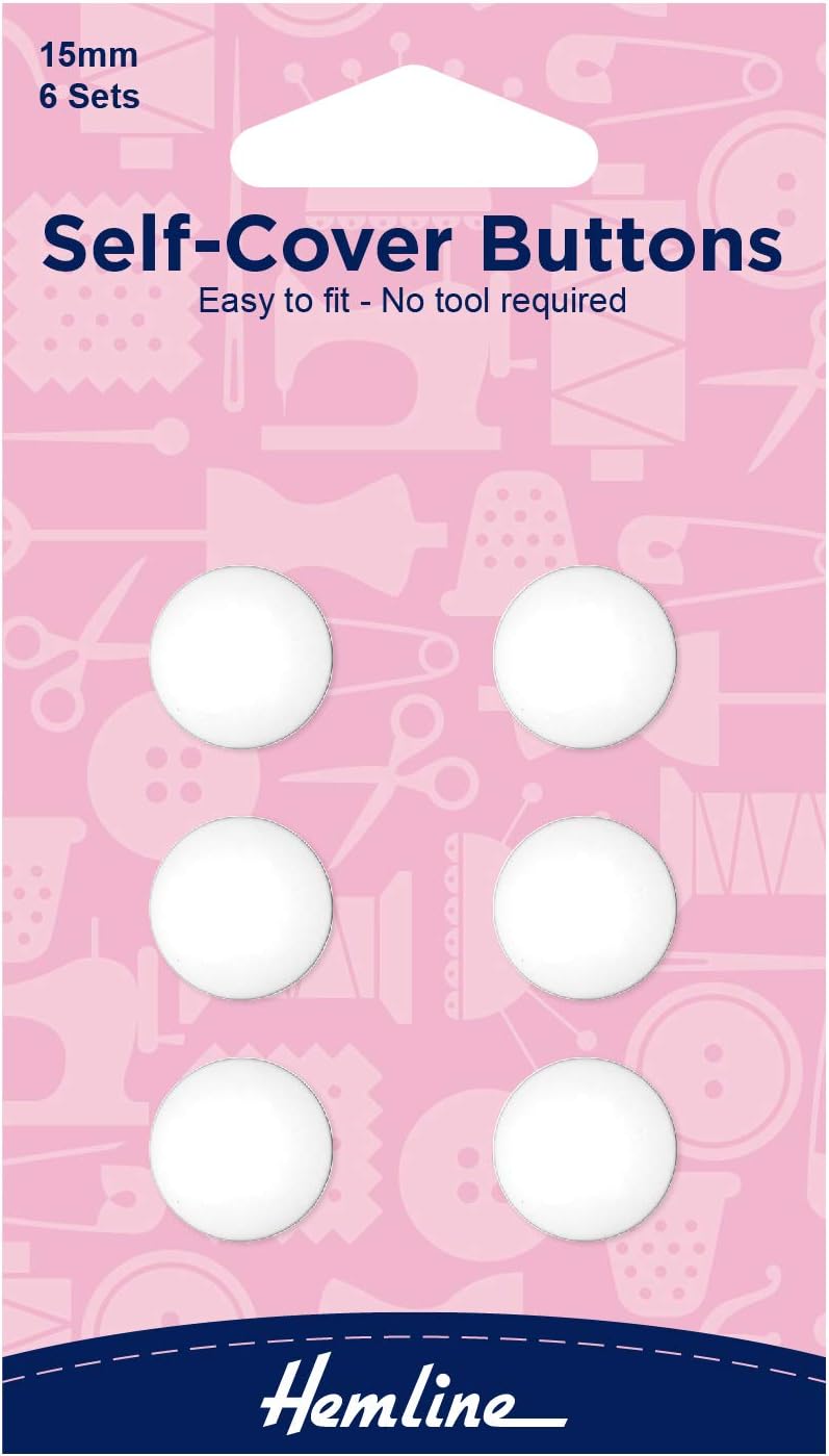 Hemline Self Cover Plastic Buttons, 11mm, 15mm, 18mm, 22mm, 29mm,38mm, (15mm - 6 Buttons)