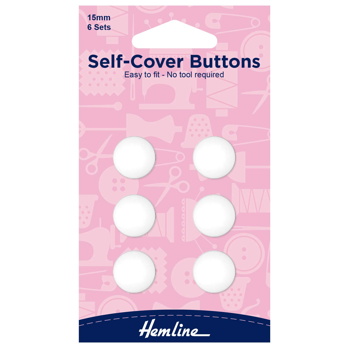 Hemline Self Cover Plastic Buttons, 11mm, 15mm, 18mm, 22mm, 29mm,38mm, (15mm - 6 Buttons)