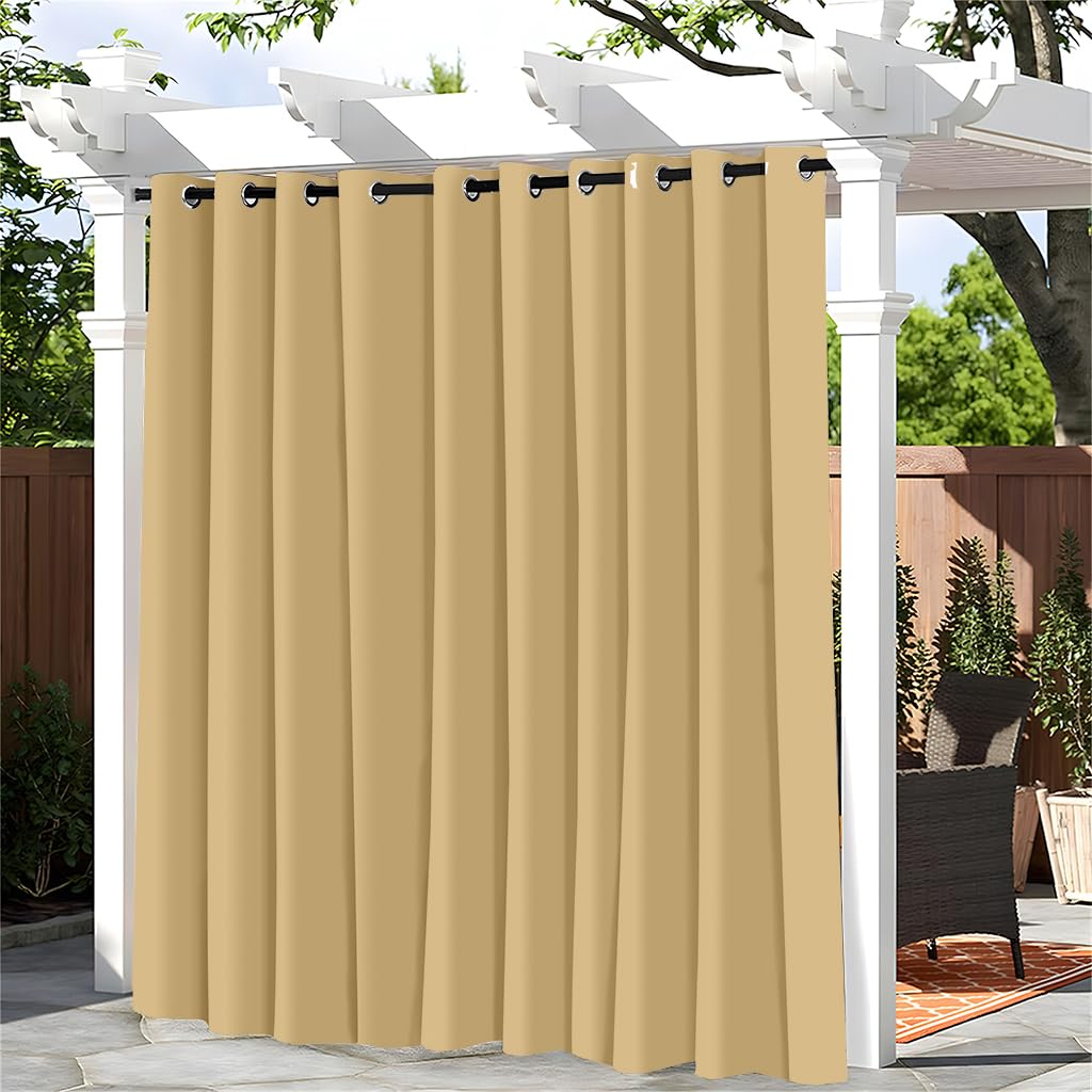 Hiseng Outdoor Curtains for Patio Waterproof 1 Panel Sheer Outdoor Curtains Weatherproof Privacy Gazebo Curtains for Pergola, Porch, Sunlight&UV Blocking -Solid Color (140x260cm,Beige) — image 1
