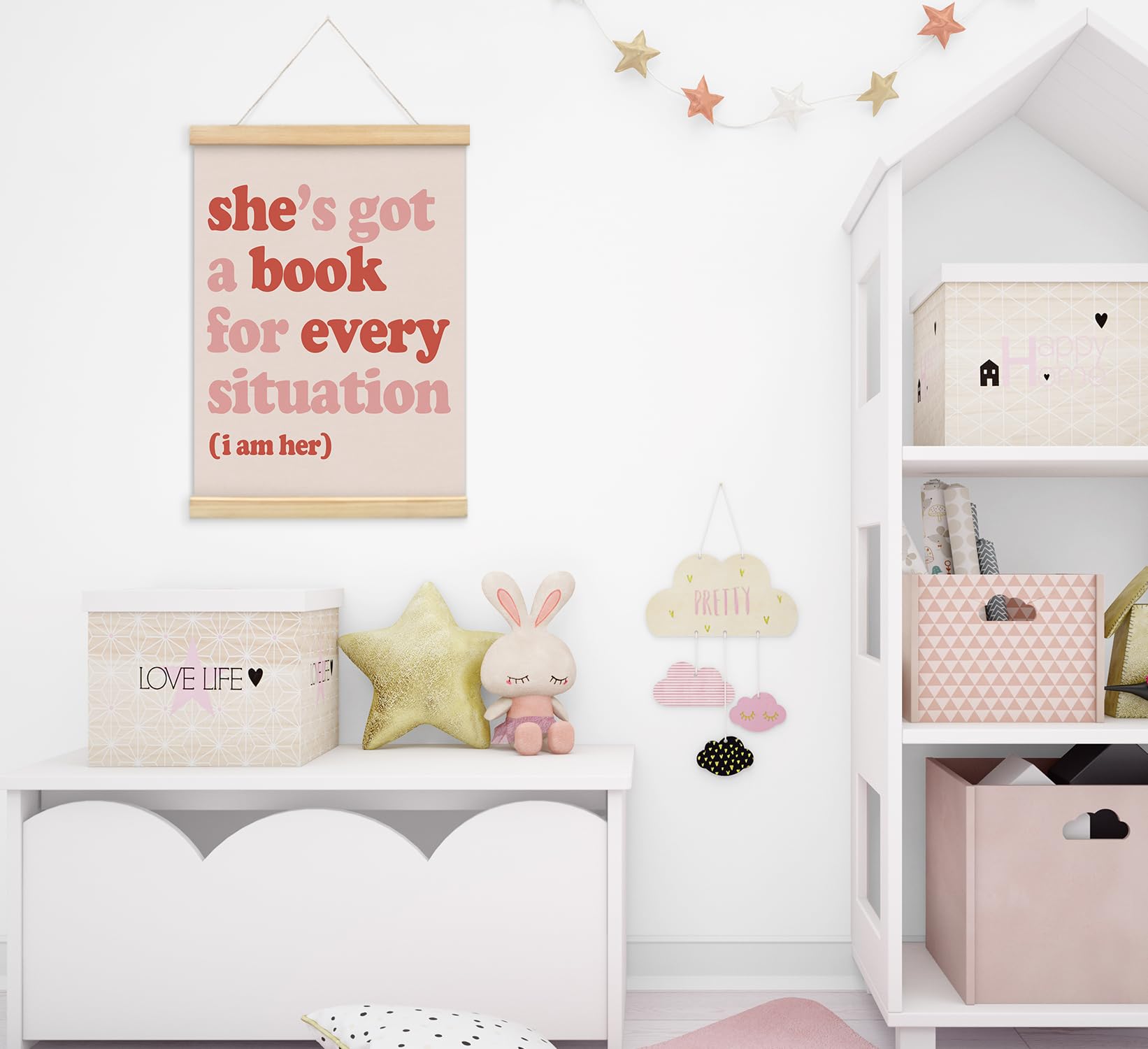 Stampa Su Tela Jirteax 30,5x40,6 Cm Con Cornice In Legno - Scritta Inglese "She's Got A Book For Every Situation" - Decorazione Parete Per Casa O Ufficio
