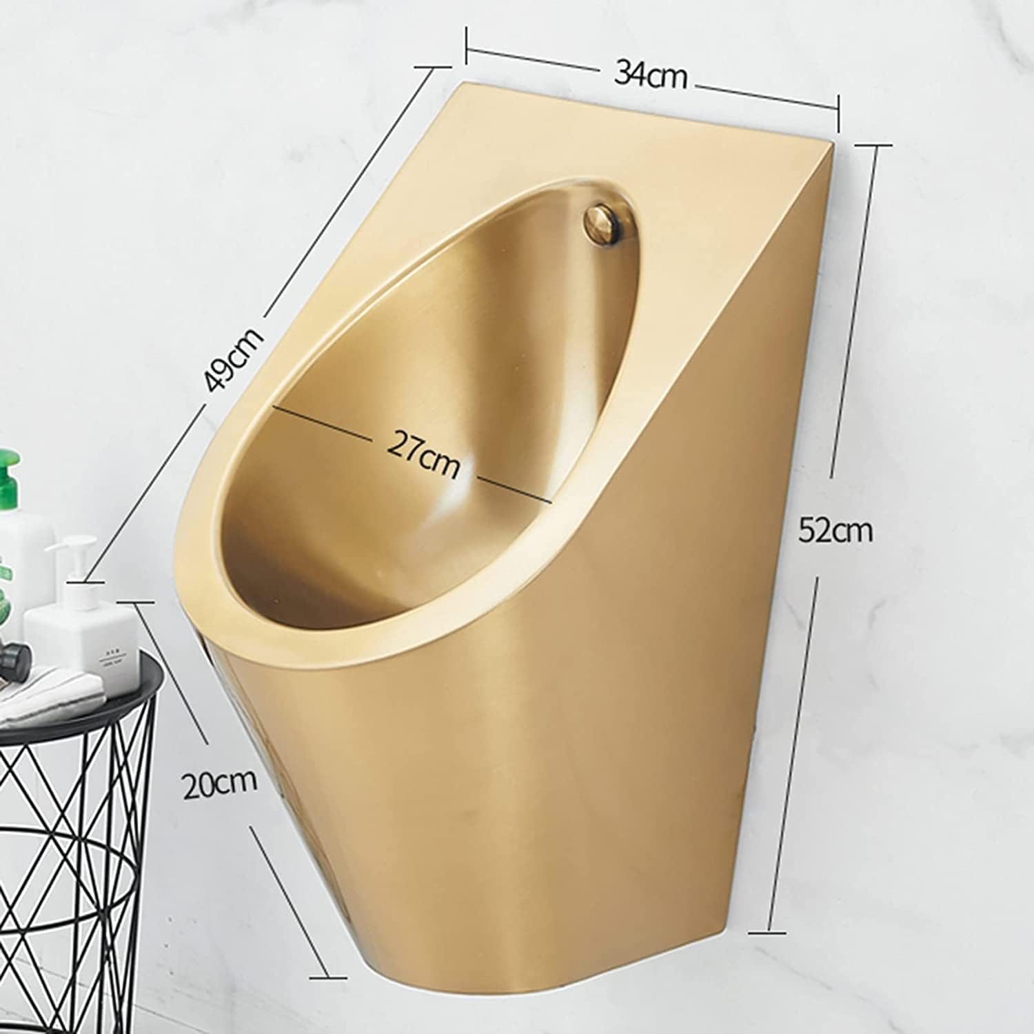 Wall Mounted Men's Urinal, Gold Small Vertical Drainage Public Toilet, Urinal + Sensor(Size:Urinal + Sensor)