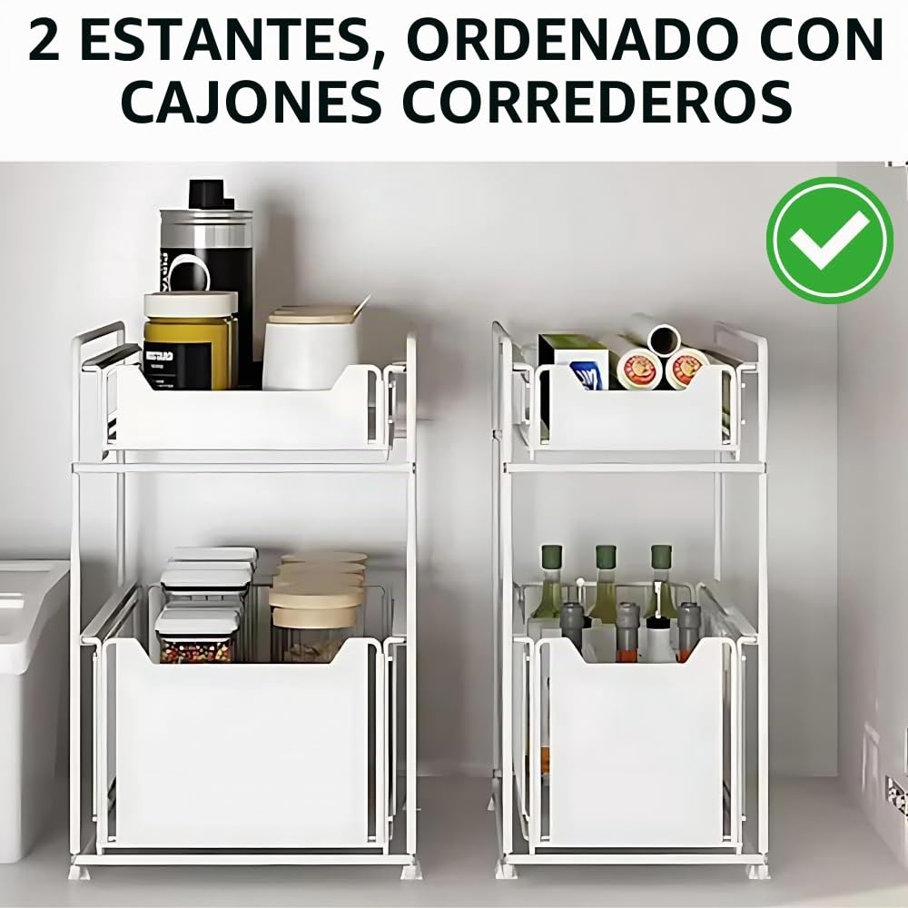 S.I.C Organizador Debajo del Fregadero,con cestas deslizantes extraíbles,para de armarios, encimeras, escritorios, para casa, Oficina, baño, Cocina, Habitaciones (Negro)
