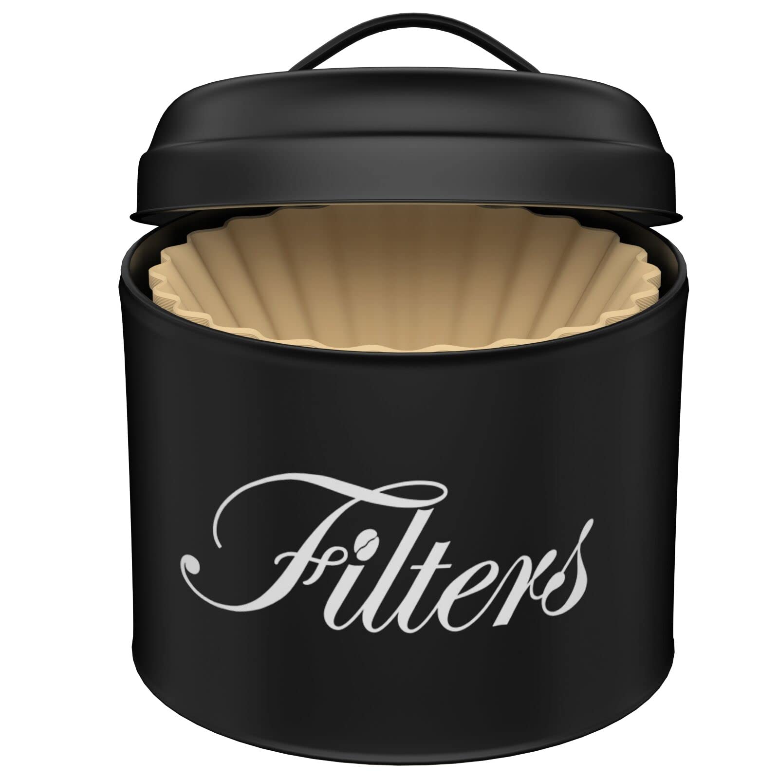 Black Basket Coffee Filter Holder With Lid - Round Container for Counter Storage - Rustic Farmhouse Bar Accessories Decor