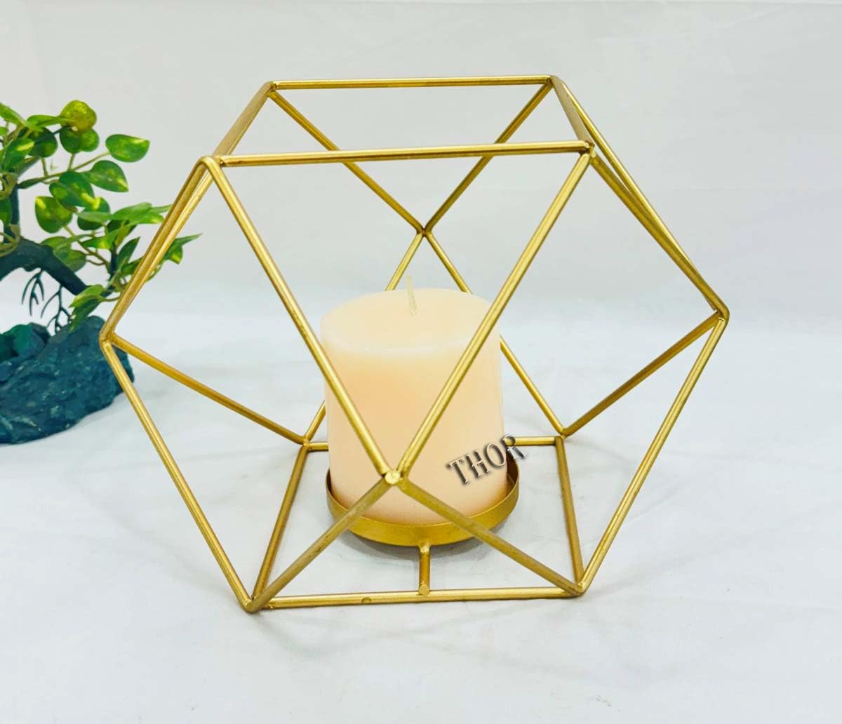Metal Wire Iron Tealight Candle Holders for Tables Decor Living Room, Weading, Party, Porch, Yard, Gardan Beach Decorations Gold Geometric Shape Holders (Gold)