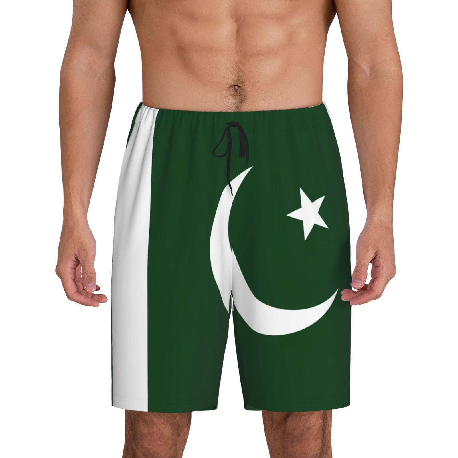 Mdatt Men's Black Flag Of Pakistan 1-Pack Sleep Shorts Loungewear With Side Pockets, Breathable Fit, Available In Big.