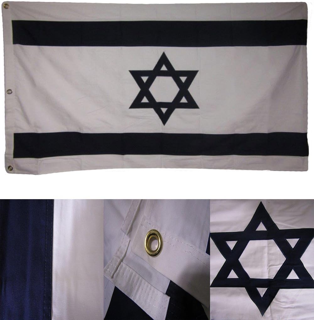 AES 3X5 Embroidered Sewn Israel Israeli Star 100% Cotton 3'x5' Flag Grommets Fade Resistant Double Stitched Premium Penant House Banner Grommets