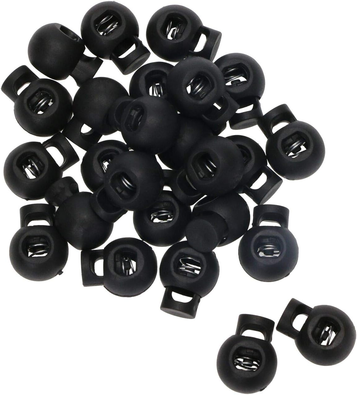 Shapenty Plastic Toggle Single Hole Spring Loaded Elastic Drawstring Rope Cord Locks Clip Ends Round Ball Shape Luggage Lanyard Stopper Sliding Fastener Buttons, Black, 25PCS, Black, Small