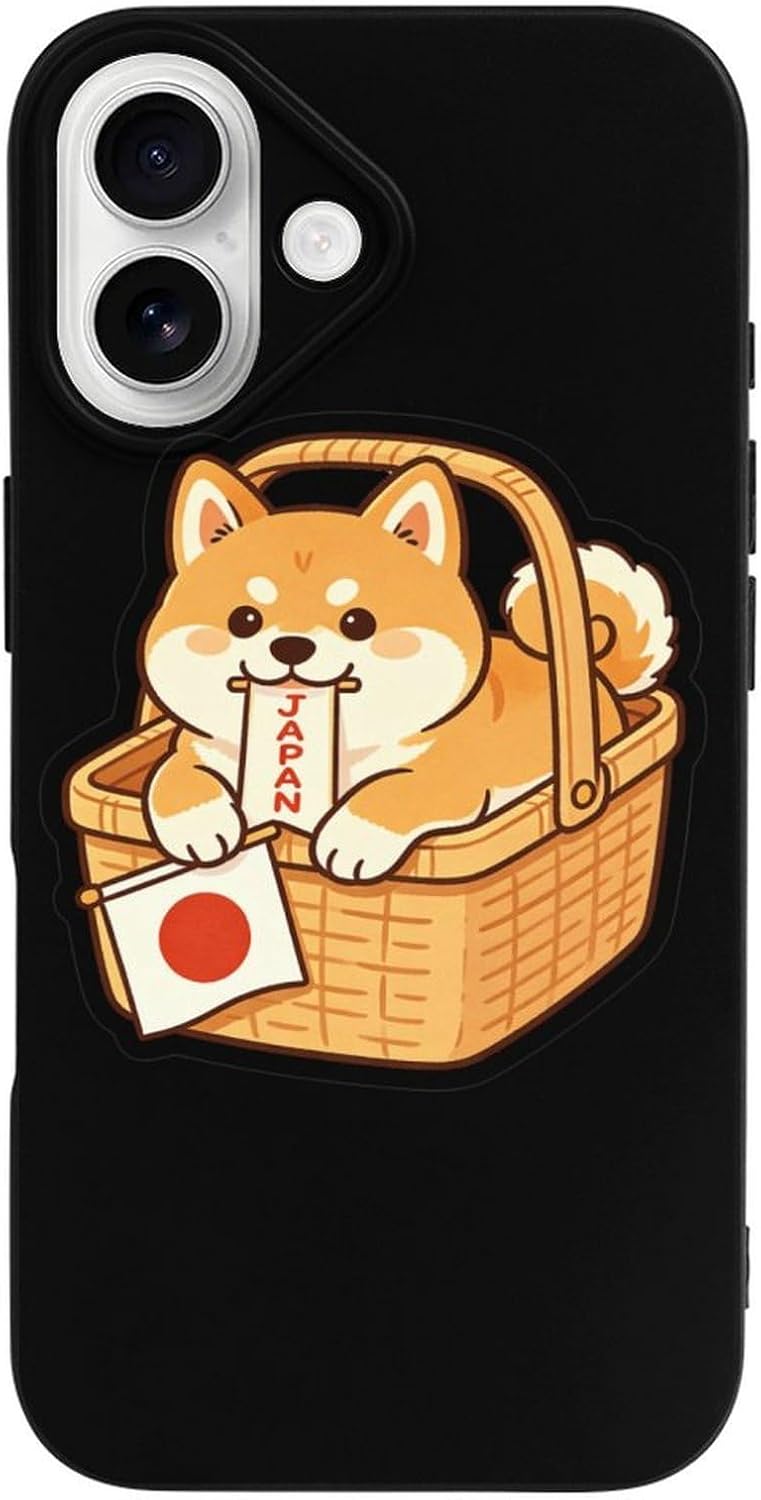 Cute Dog in Basket Japan Flag Phone Case for iPhone 16 Pro Max Plus 16E