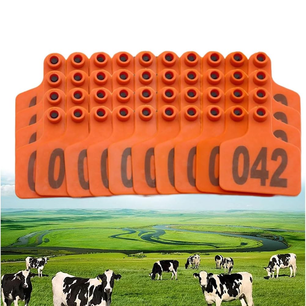 Kolczyki dla bydła - Etykiety identyfikacyjne dla krów, kóz i świń (czerwone 201-300,10 cm x 7,5 cm)