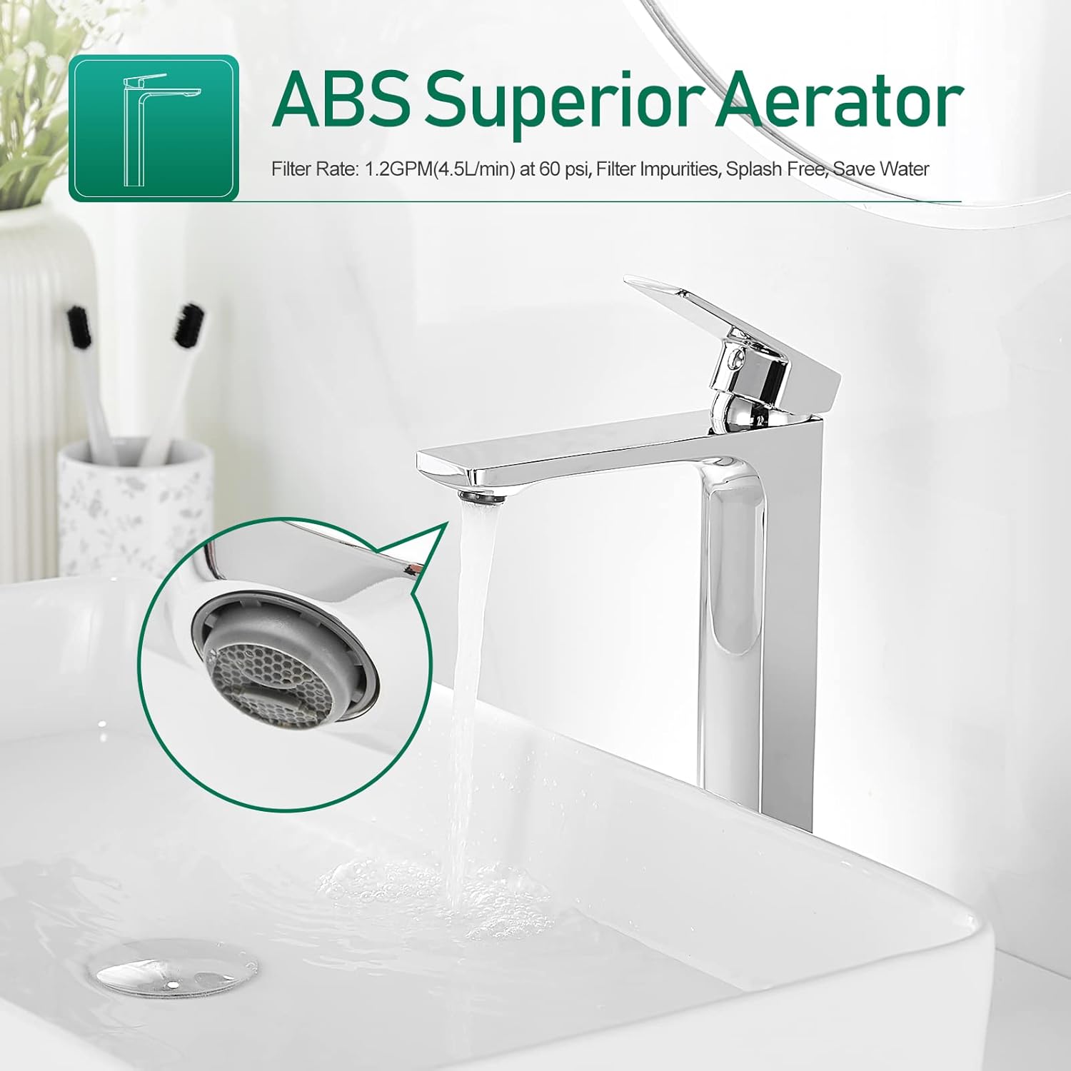 VOTON Vessel Sink Faucet Single Handle Tall Bathroom Sink Faucet Chrome Bathroom Vanity Faucet Basin Mixer Tap with Water Supply Lines and Pop Up Drain,Solid Brass - Image 2