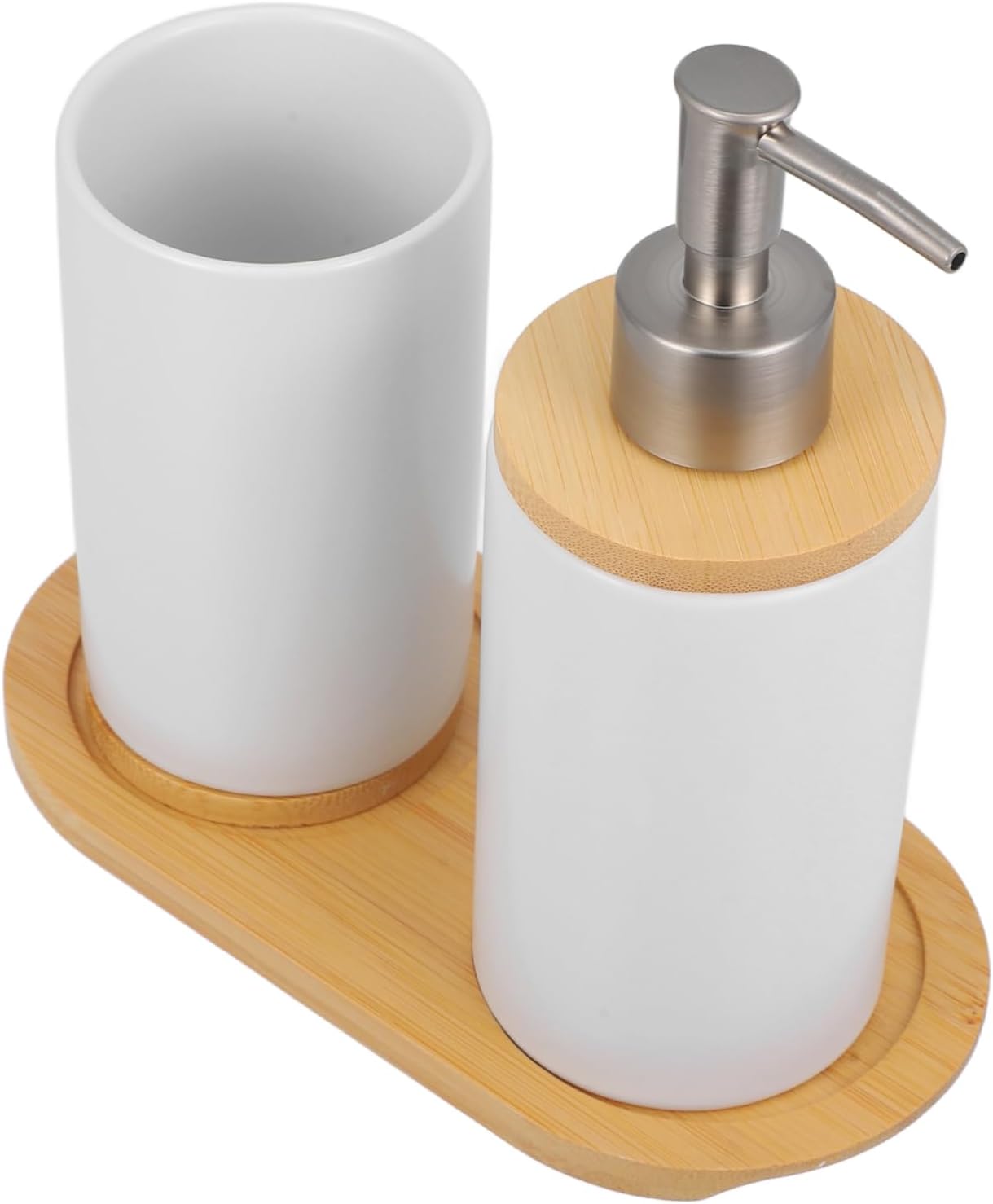 Homoyoyo Nordic Ceramic Bathroom Accessories Set Toothbrush Holder Mouthwash Cup Lotion Dispenser Sleek White Design for Vanity and Sink Organization