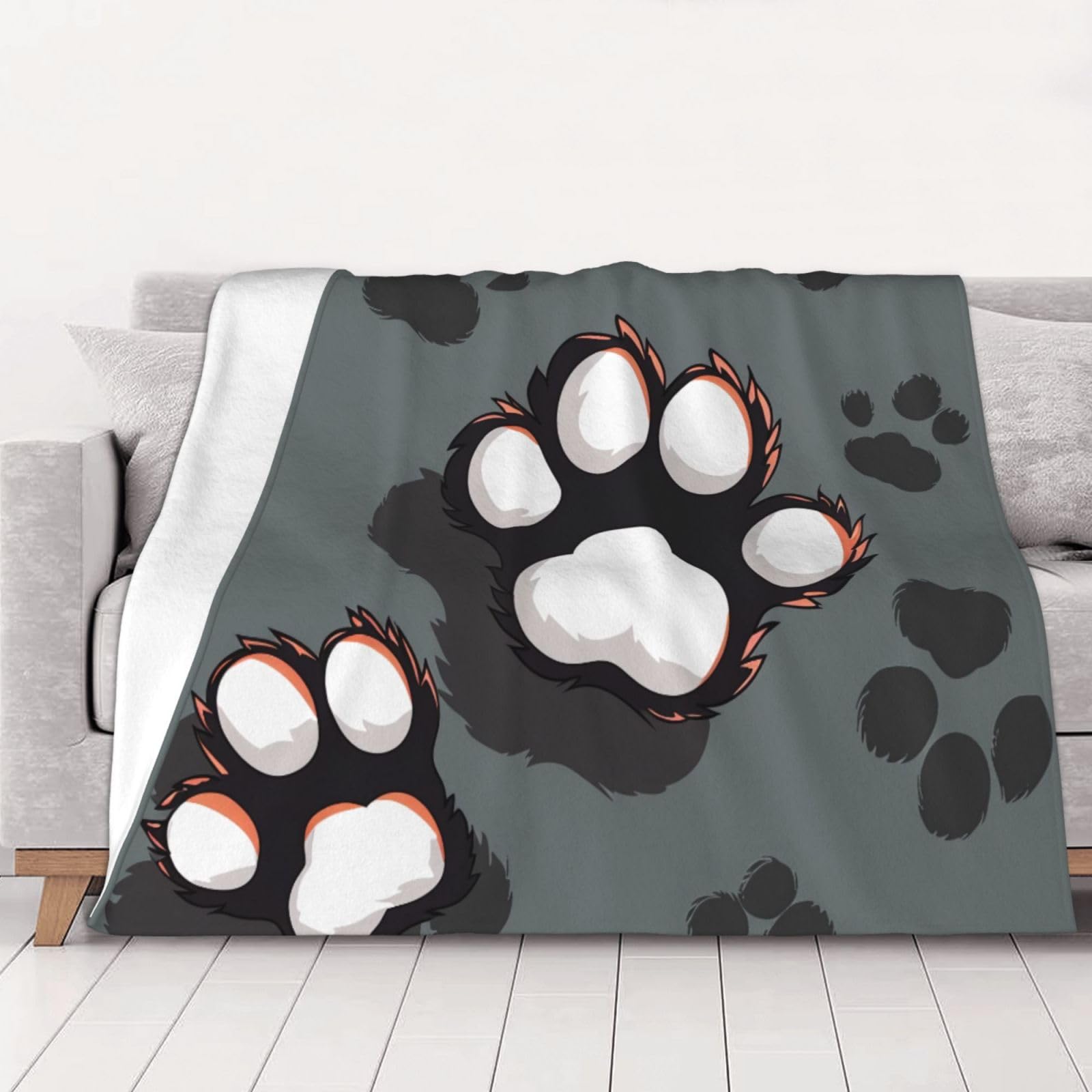 AUBKFELD animal footprints Printed Flannel Blanket 102x76 CM, Soft & Warm Throw Blanket for Sofa/Couch/Bed/Car, Gifts for Audlts Women Men