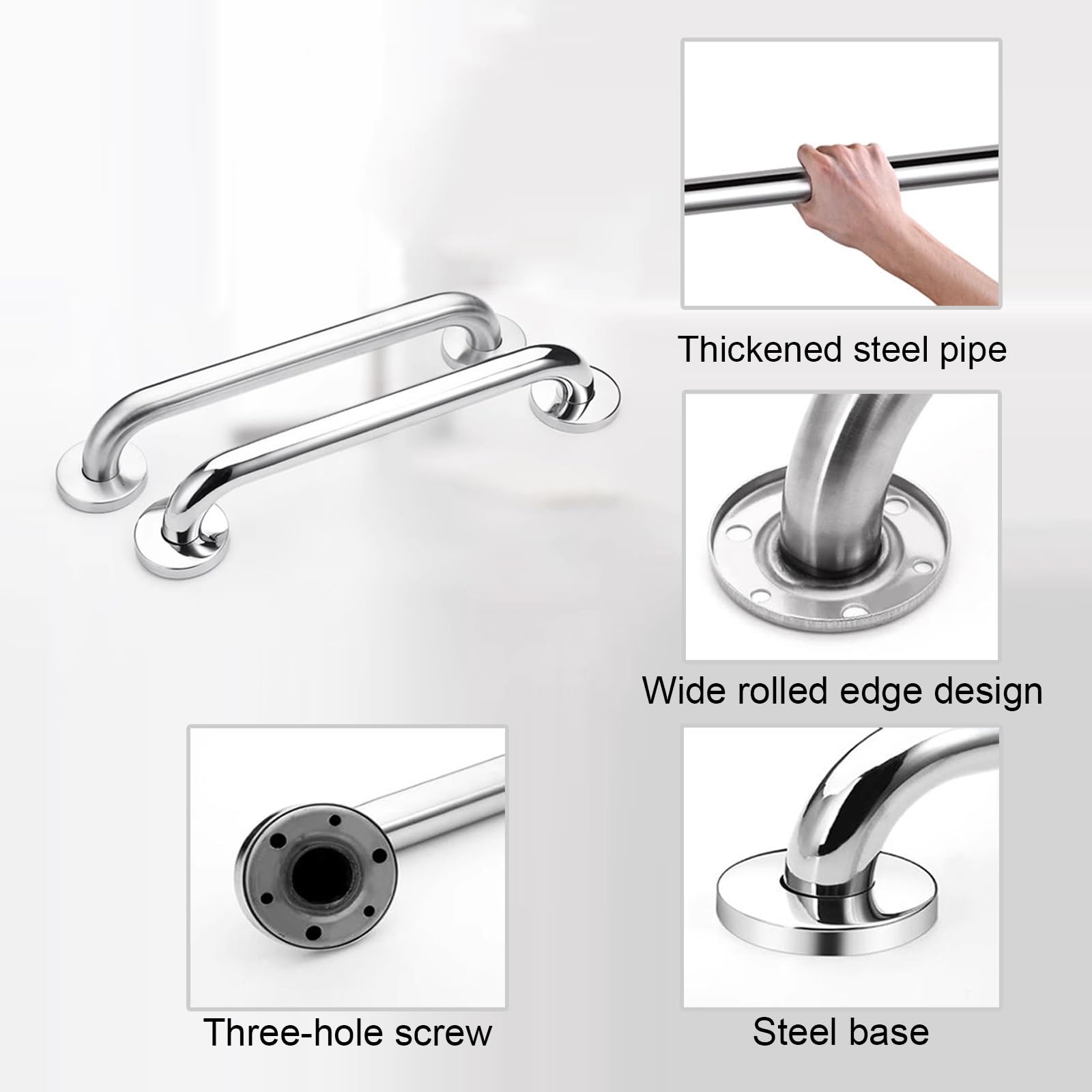 Barras de Apoyo de Acero Inoxidable para baño, Resistentes y fiables, para Personas Mayores (Plateadas, 105 cm/41 Pulgadas)