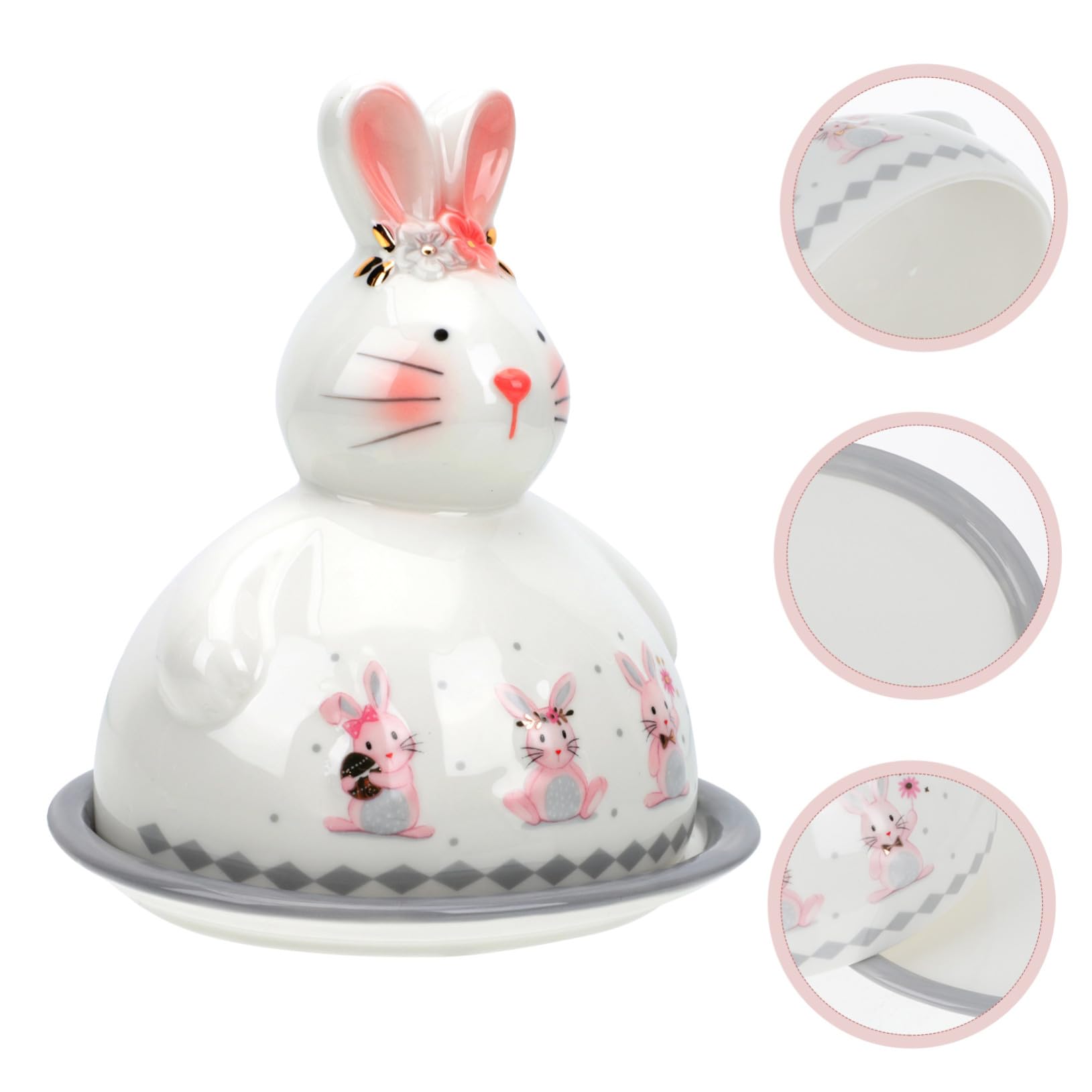 Beurrier en Céramique Lapin Couvercle, Plateau à Beurre Multifonction, Taille Standard, Blanc, Cuisine et Saveurs Maison, Plateau à Dessert et Collations Pratique