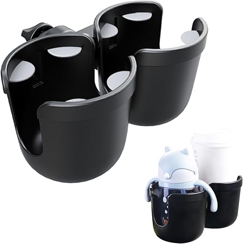 JINKEY Soporte universal de doble taza de rotación de 360 para cochecito de bebé, ajustable 2 en 1 doble soporte para cochecito para bicicleta,