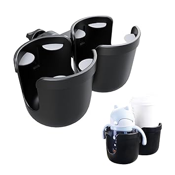 JINKEY Universal 360?Rotation Dual Cup Holder for Baby Stroller, Adjustable 2 in 1 Car Cup Holder for Stroller, Bike, Wheelchair, Scooter
