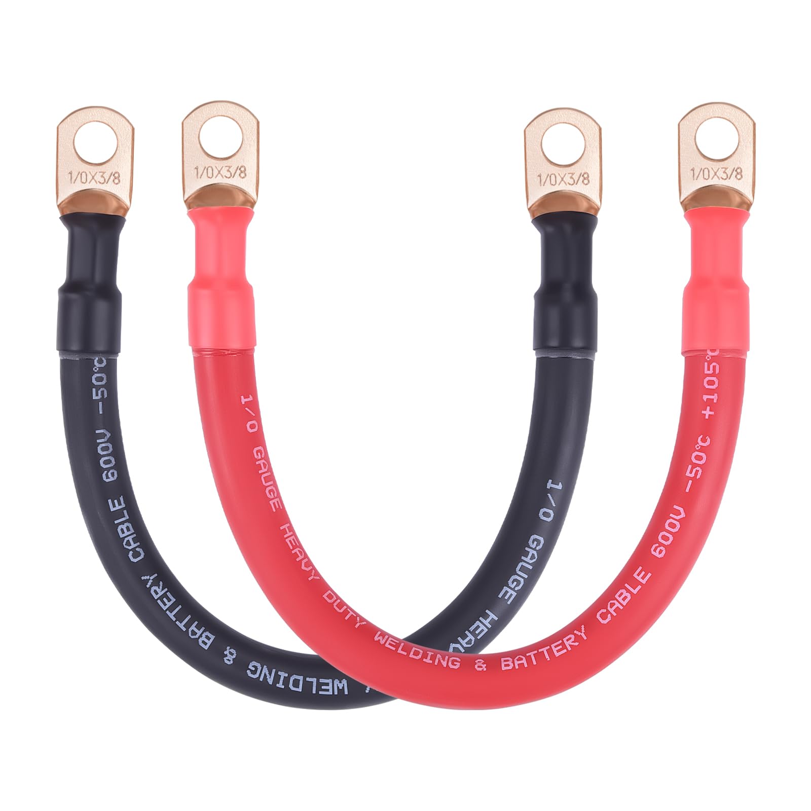 iGreely Cable de batería de calibre 1/0 AWG, alambre de cobre puro, cables inversores de energía de batería con lengüetas de 3/8 pulgadas para panel solar, motor de arrastre, automóvil, motocicleta