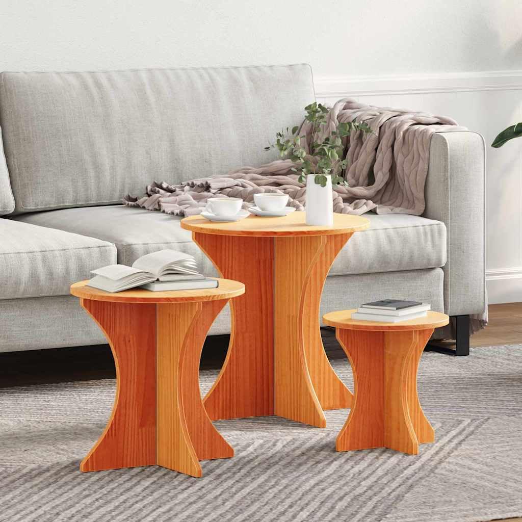 Table basse gigogne gain de place en pin massif avec rangement multifonction