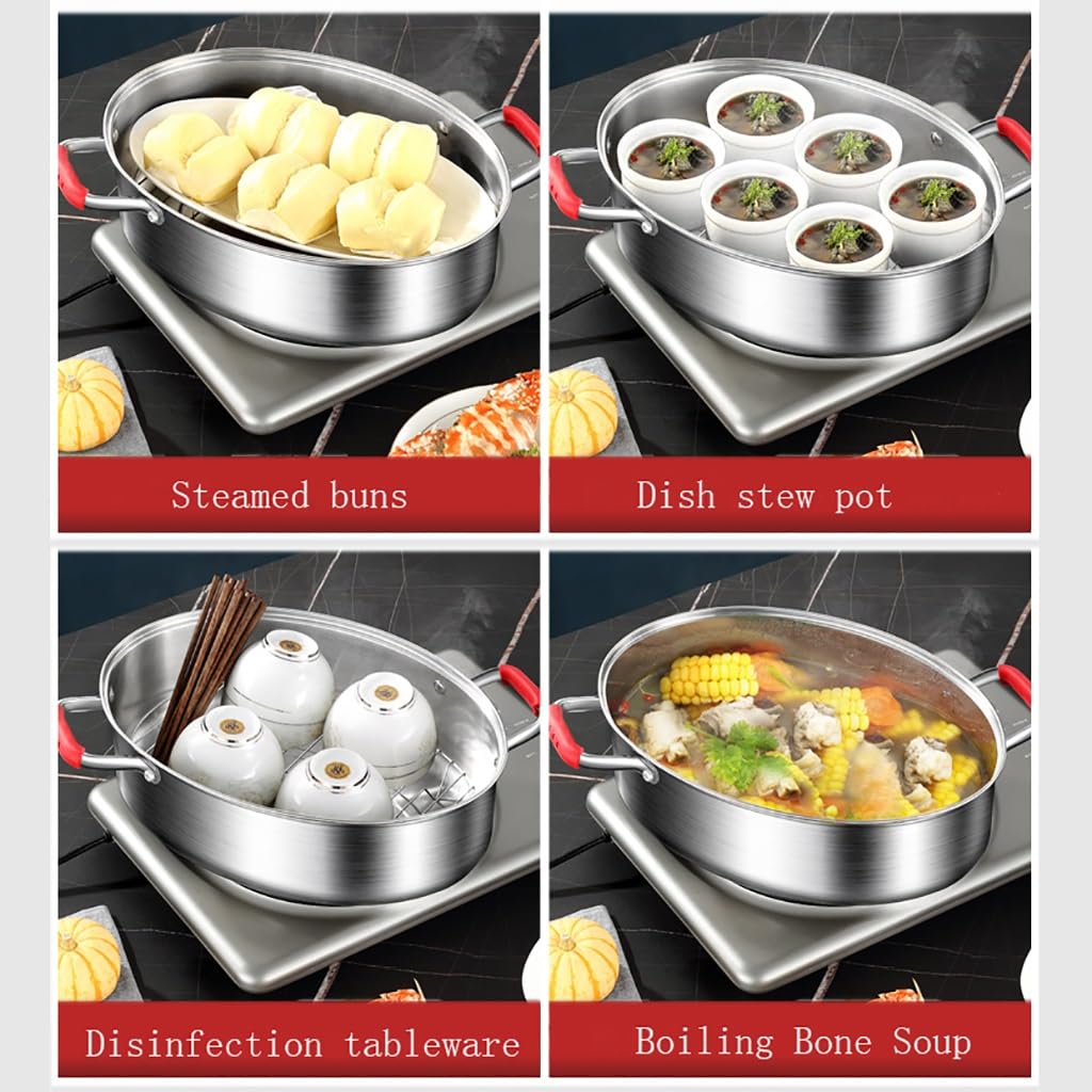 Vaporiera in Acciaio Inox per Pesce, pentola per cuocere a Vapore, pentola per zuppa con Manico, per cuocere a Vapore Pesce, Frutti di Mare, Verdure, stufati, Pasta