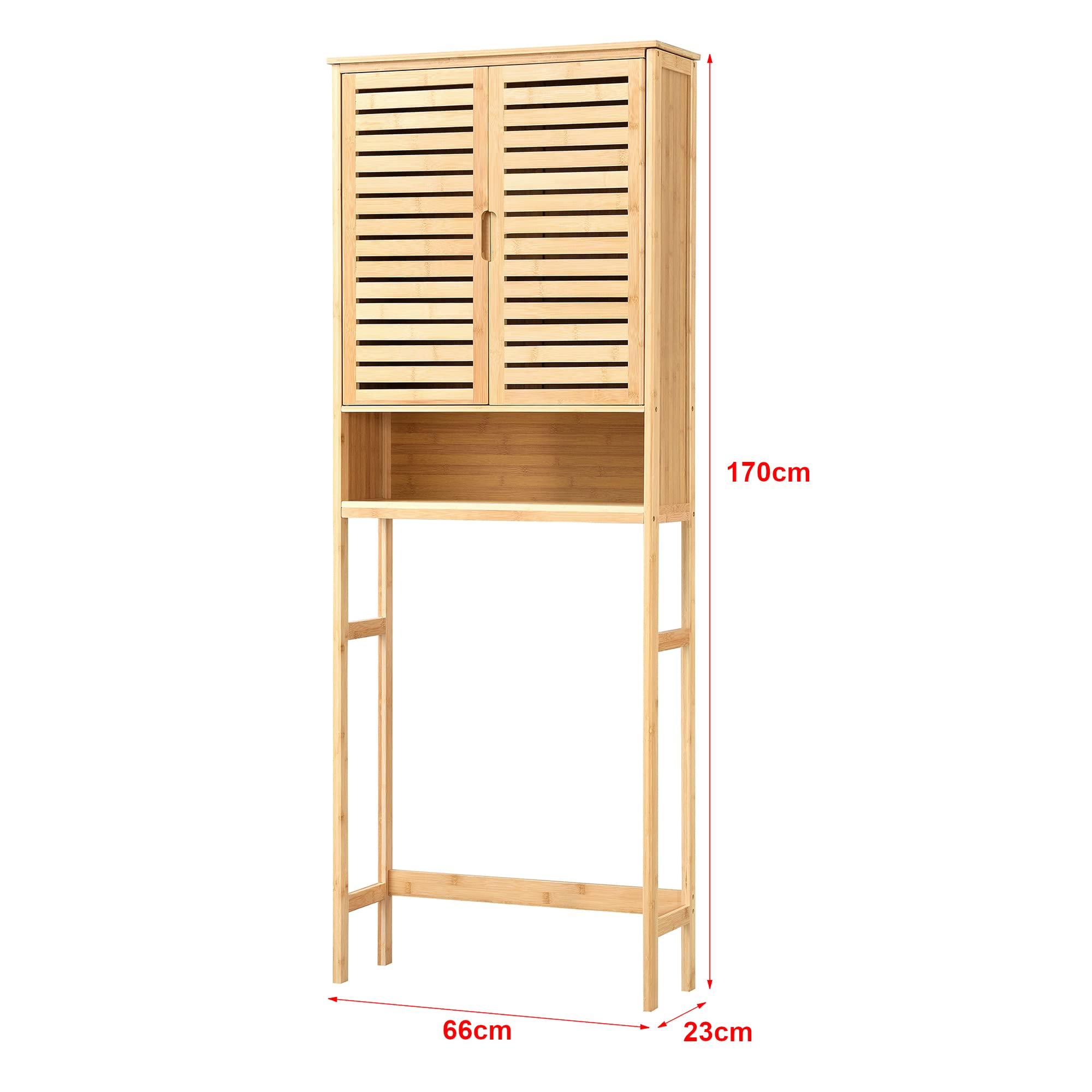 [en.casa] Mueble de Baño sobre el Inodoro con Amplio Espacio de Almacenaje Armario Alto con 2 Puertas y Compartimiento Abierto Bambú 170 x 66 x 23 cm Natural