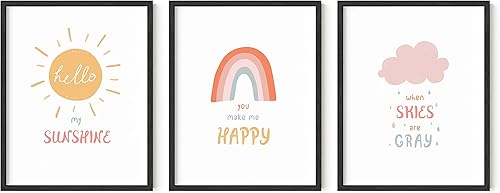HAUS AND HUES Pósteres de guardería y decoración de pared de arco iris, juego de 3 arte de pared de arcoíris para niños, arte de pared para
