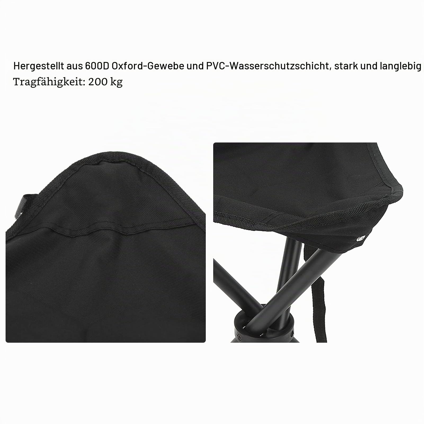 Klappbarer Stativhocker, 200 kg Tragkraft, rutschfest, gute Stabilität, tragbar, faltbarer Stuhl für Outdoor, Angeln, Camping, Picknicks (schwarz)