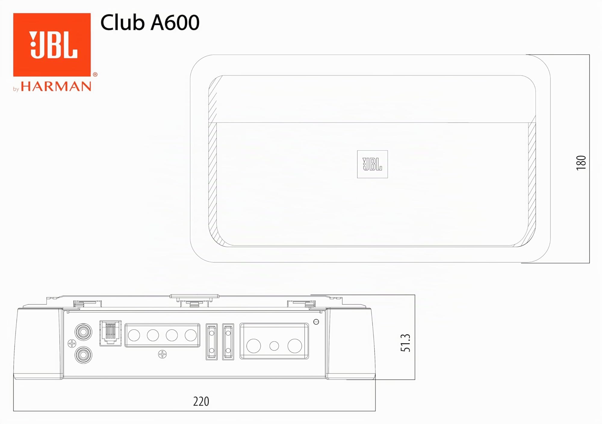 JBL Stage A6004 Amplificador de Coche 4 Canales Class-AB 60 W RMS ×4 @ 4 Ω, 280 W Pico, 2 Ω Estable, 20 Hz–20 kHz, filtros Pasa-Alto/bajo Variables, Refuerzo de Graves, diseño Compacto