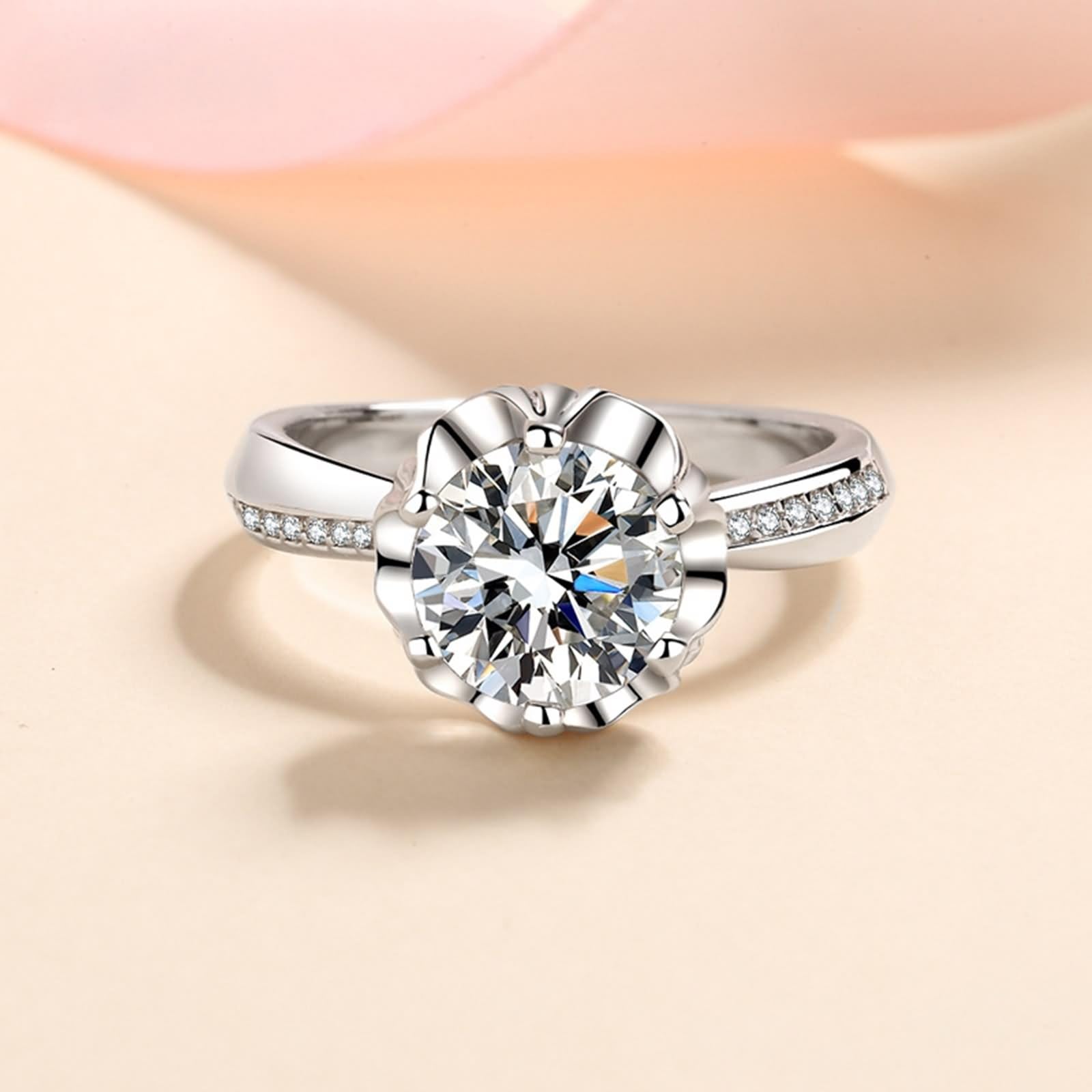 Anelli per partner unisex, stile vintage, fiore bianco con moissanite, in argento 925, idea regalo migliore amica, 18 (18,5), Argento, Moissanite