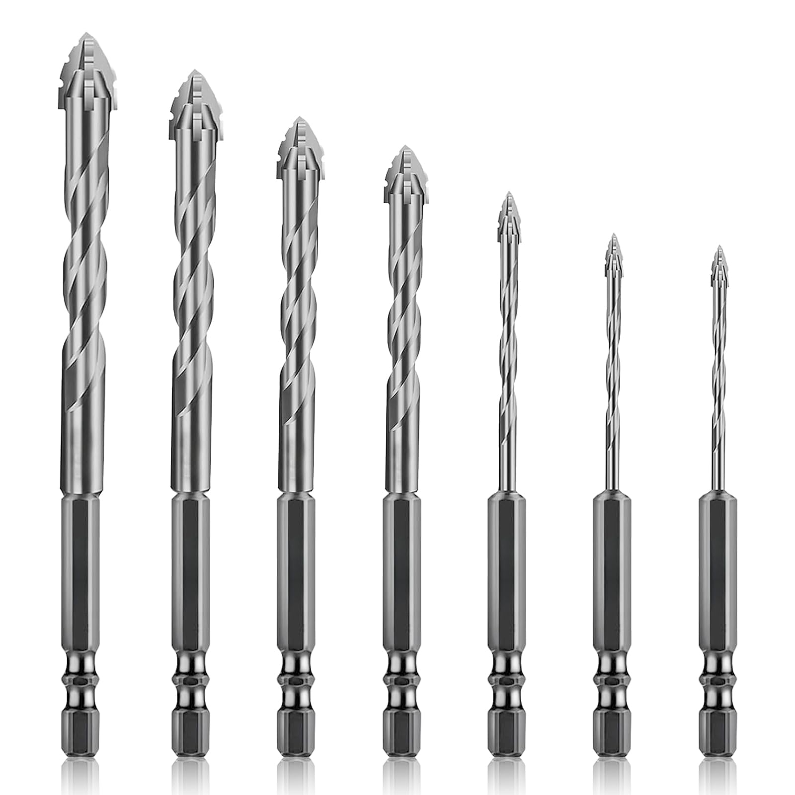 Brocas Porcelanico 7 Pcs Juego de Brocas para Azulejos Ø 3-12 mm Broca Ceramica de Carburo de Tungsteno Profesional para Albañilería Vidrio Plástico Madera Porcelana