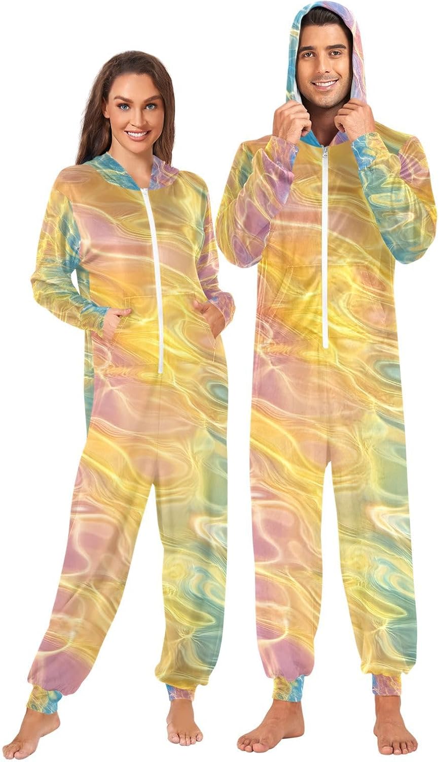 Rainbow Psychedelic Iridescent Galaxy Adult Onesie Pajamas for Unisex Novelty One Piece Costume Sleepwear