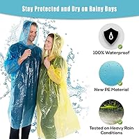 Vista 5 de Paquete de 12 ponchos de lluvia transparentes con capucha para adultos, familia, 3 colores, impermeables de emergencia de 51.1 pulgadas