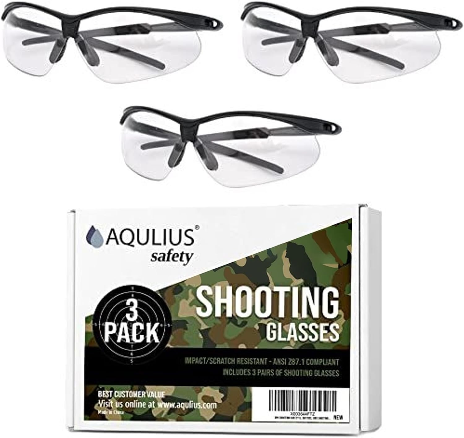 Aqulius 3pk Shooting Glasses - Safety Glasses - Eye Protection for Shooting Range, Tactical Shooting Goggles