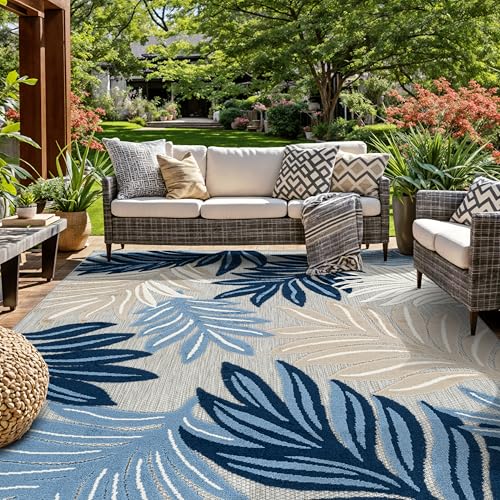 Rugshop Transitional High-Low Indoor Outdoor Rug Dark Blue 6' 6" x 9'