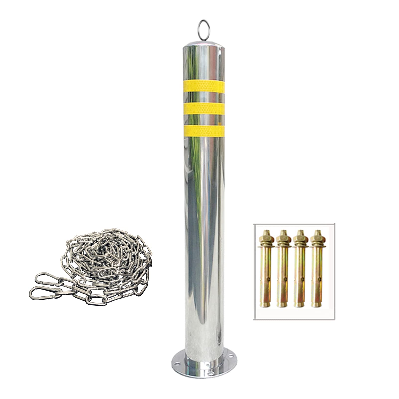 Paletti di parcheggio con catena da 5 m, colonne anticollisione con anelli di segnalazione, 800x76x3 mm