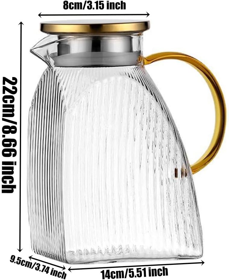 Glass Pitcher with Stainless Steel Gold Lid - 1.8L Ideal Fridge Door Water Pitcher for Hot or Cold Beverage, Iced Tea, Juice, Milk, Coffee, Lemonade - Image 6