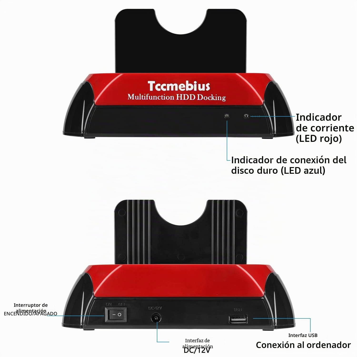USB 2.0 Estación de Acoplamiento del Disco Duro, TCC-S867-DE USB 2.0 a 2.5 3.5 Pulgadas IDE SATA Doble Ranuras Caja Externa de HDD, para 2.5" 3.5" IDE SATA I/II/III HDD SSD