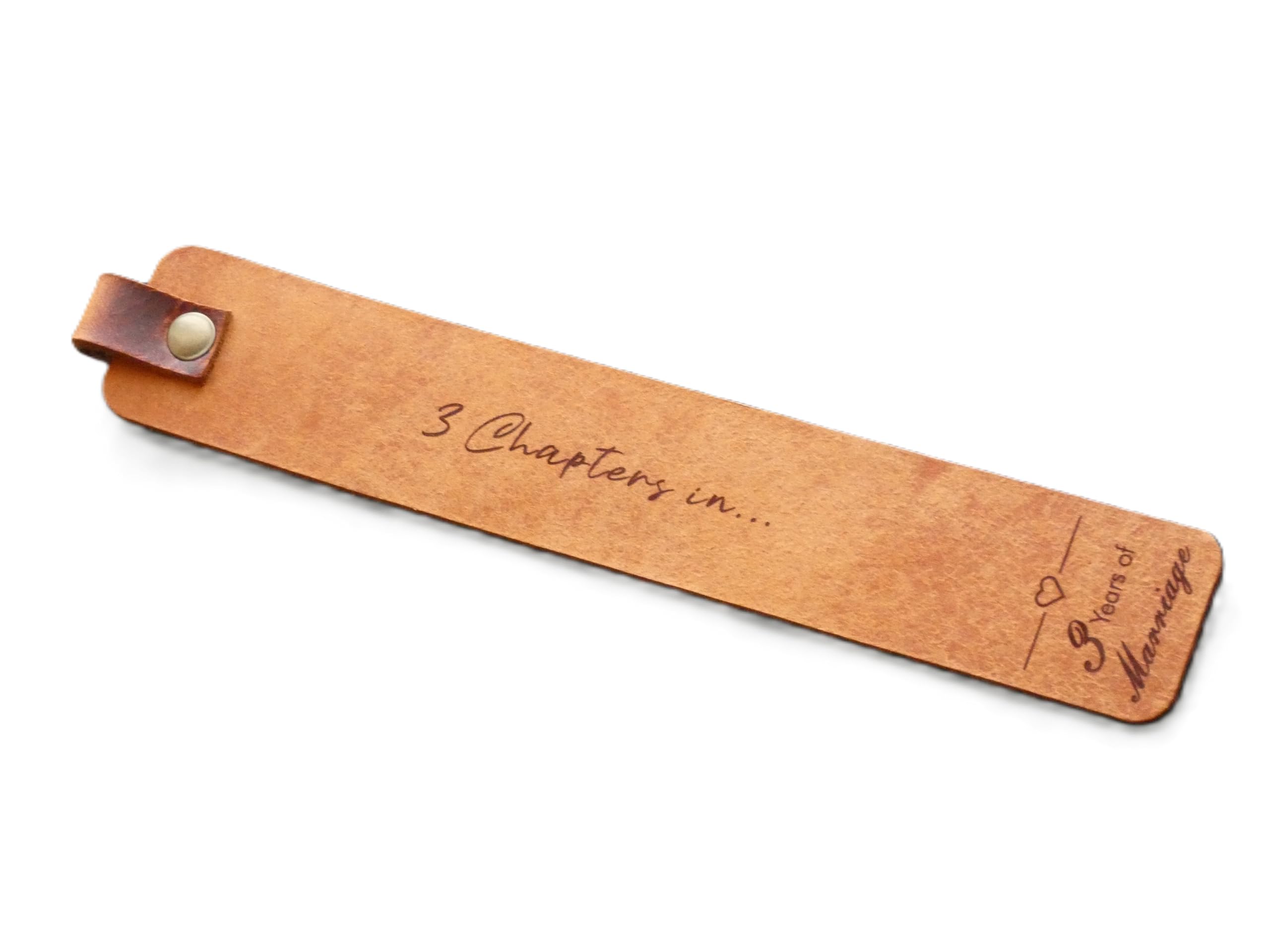 Keen Cactus Handmade Engraved Leather Bookmark, 3rd Anniversary Gift, 3 Years of Marriage (3 Chapters in)