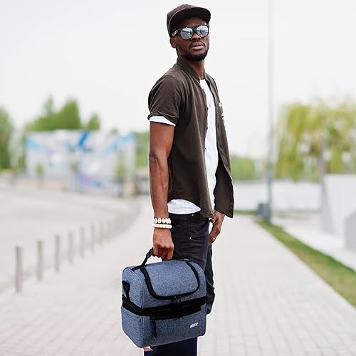 Miniatura 6 de MIER Lonchera para Adultos Bolsa de Almuerzo Aislada Bolsa Enfriadora Grande Tote para Hombres, Mujeres, Enfriador de Doble Nivel (Azul Acero,
