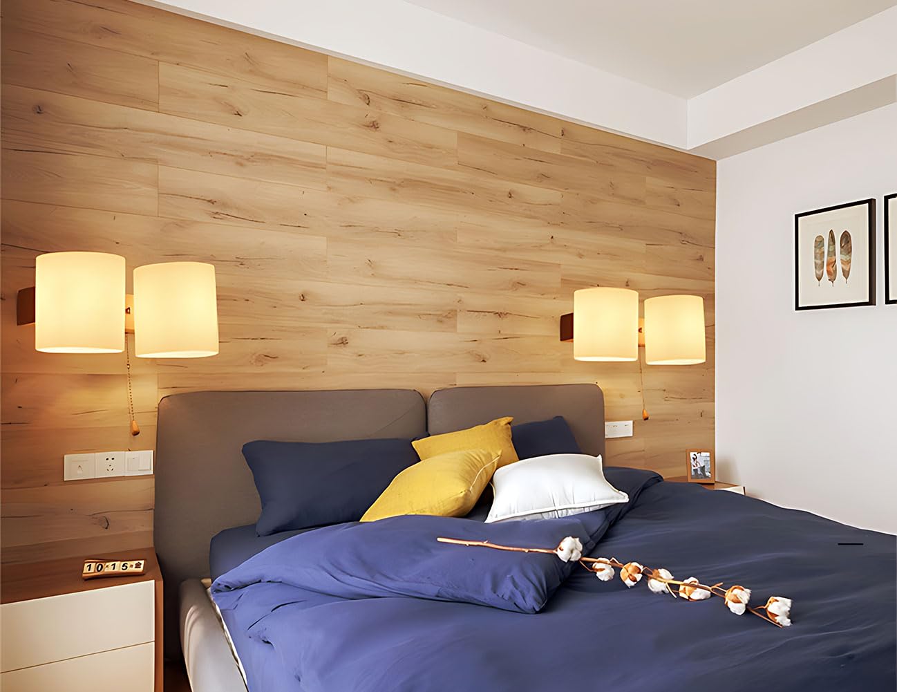 Holz Wandlampe Glasschirm mit Zugschalter 2 Flammig Innen Wandlichte mit Schalter Runde Schlafzimmer Nachttischlampe Glas Lampenschirm Wandleuchte Moderne E27 für Treppe Flur Wohnzimmer