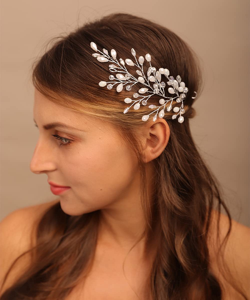 YERTTER 2pcs Short Headband Wedding Bridal Crystal Short Headband Beads Hair Band Crystal Rhinestone Headband Wedding Head Pieces for Bride Bridesmaid Flower Girl Wedding Prom Birthday Party