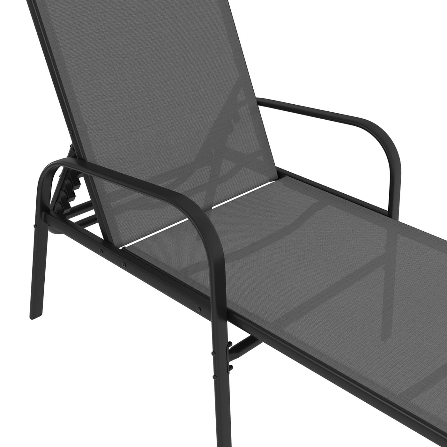 IDMarket Fidji - Conjunto de 2 tumbonas de jardín reclinables, de acero negro y tela gris antracita
