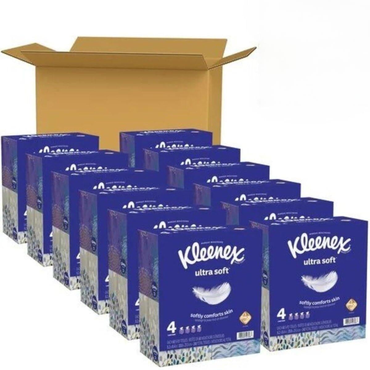 Kimberly Clark 54308 Kleenex Ultra Soft Facial Tissues - 60 Sheets - 4 Box/Pack, 12 Pack/Carton