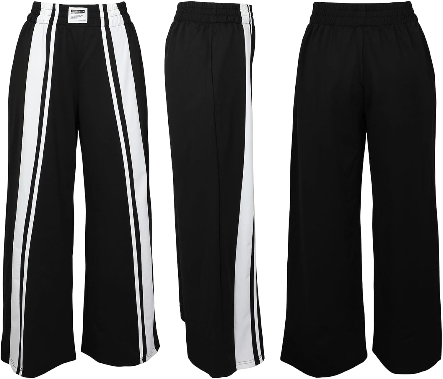 Voghtic Women's High Waisted Wide Leg Track Pants - Side Stripe Athletic Trousers with Pocket