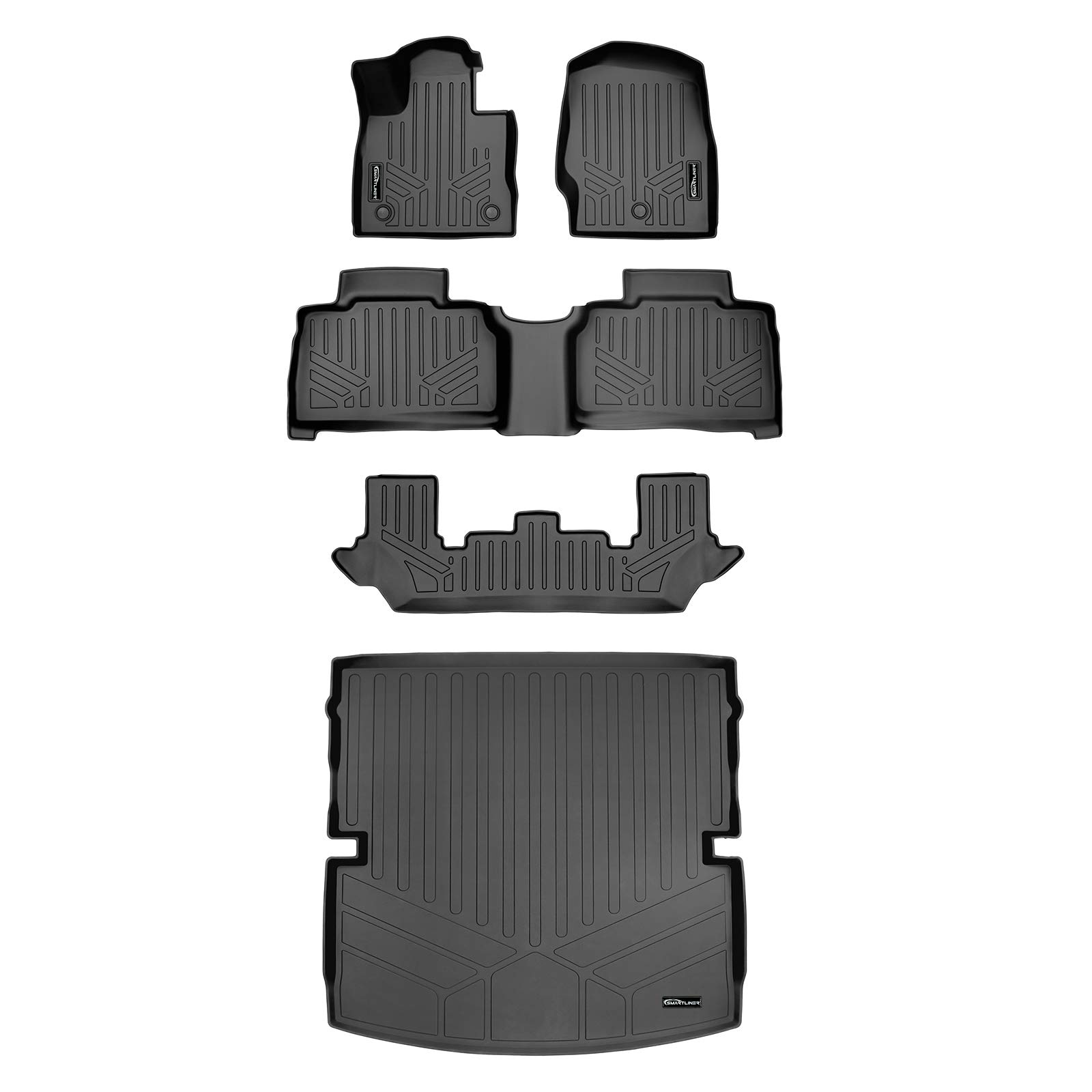 SMARTLINER Floor Mats 3 Rows - Cargo Liner Behind 2nd Row Set Compatible with 2020-2023 Ford Explorer