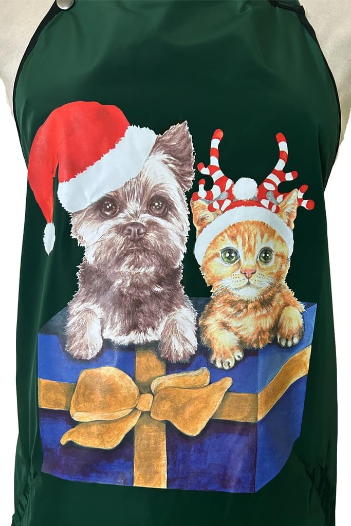 Ladybird Line 250 Santa Paws Holiday Print Waterproof, Hair Resistant Apron with an Adjustable Neckband for Hair Stylists, Pet Groomers and Pet Lovers- One Size Fits Most