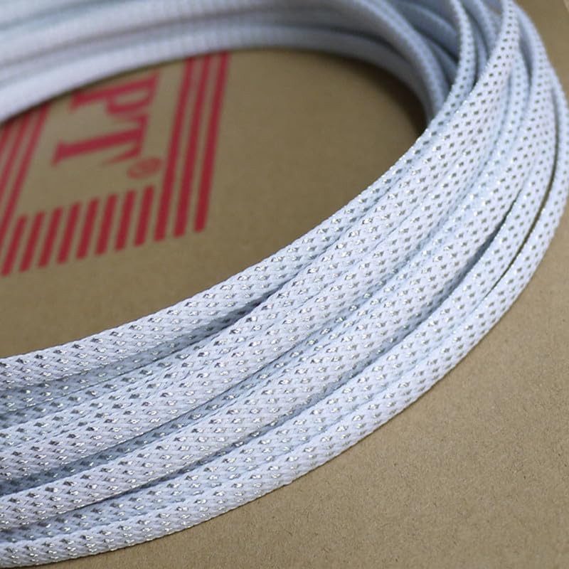 10m 30m White & Silver 6mm Nylon Net Expandable Sleeving High Density Sheathing Plaited Cable Sleeves Shock-absorbing net - (Length: 30M)
