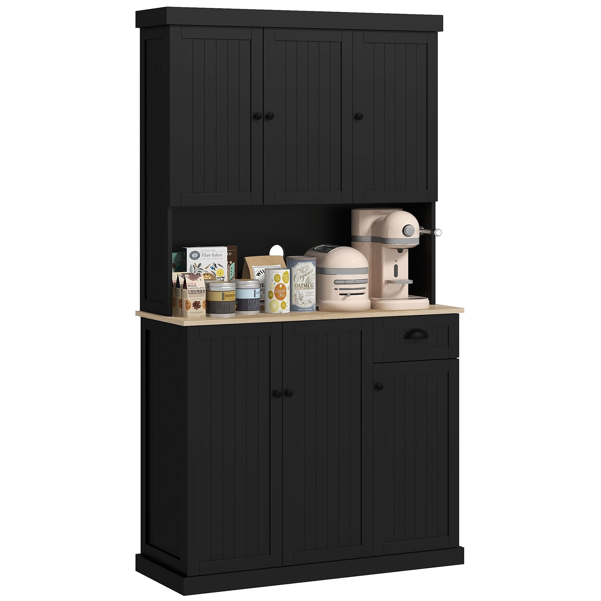 HOMCOM 71" Buffet with Hutch, Modern Farmhouse Kitchen Pantry Storage Cabinet with Microwave Oven Countertop, Drawer, and Cupboard, Black ( Incomplete Box 2 of 2 ONLY)