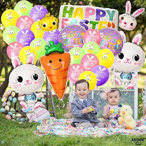 Image of KatchOn, Happy Easter Balloon Garland Set - 32 Inch, Pack of 28 | Carrot Balloons | Easter Bunny Balloons for Easter Party Decorations | Easter Mylar Balloons for Birthday, Baby Shower Decoration