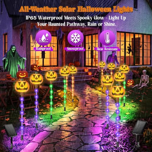 AOUNQ 18.89'' Solar Pumpkin Lights Outdoor Halloween Decorations, 6 Pack - image 5