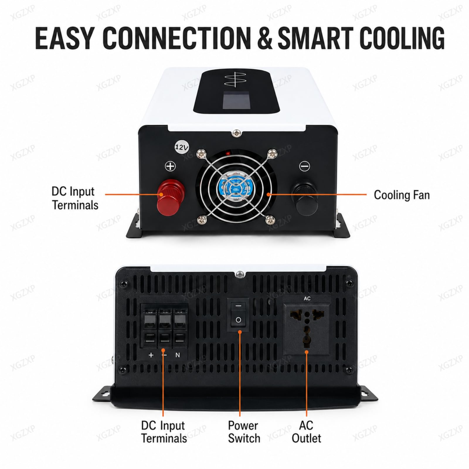 Inversor Solar Híbrido, Inversor De Onda Sinusoidal Pura con Monitor LCD De Batería Y Carga, Protección contra Sobrecalentamiento De 1000 W para Alimentación De Respaldo En Caravanas Y Camping